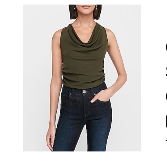 Express Tops - Express Olive Green Mesh Cowl Neck Tunic Small